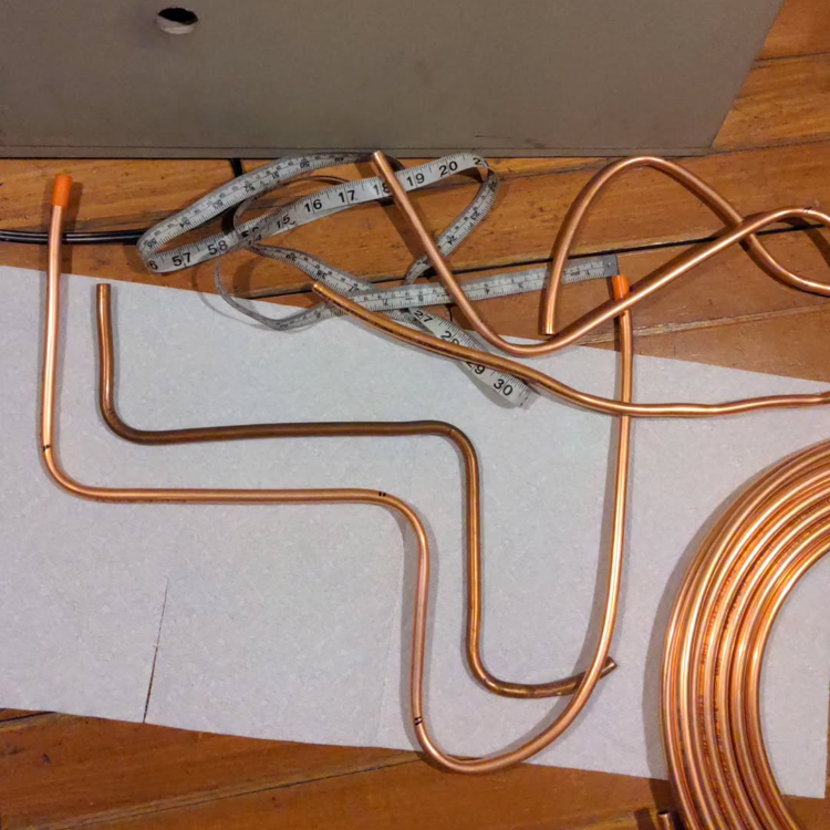 I couldn't use my diesel cabin heater until I replaced the old copper pipe and brass fittings. I filled the new pipe with sand to prevent it from collapsing when I bent it. It took a few tries but I finally got it.