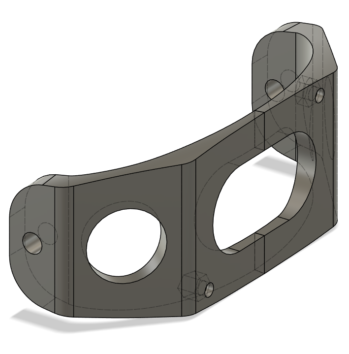 The back frame portion I cut off also had the rear fender mounts so I had to find a new way to mount the rear fender. There were some existing tabs on the frame I could use but they were too far apart. I also had to relocate the fuse box. I accomplished both by modeling and 3D printing this fuse box mount that mounts to the same frame tabs.