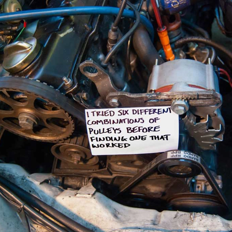 The water pump pulley alignment proved to be one of the most difficult problems to solve on this project.